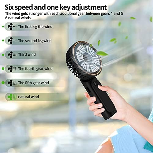 TUNISE Portable Handheld Fan, Portable Fan Rechargeable, 4000mAh, 180° Adjustable, 6 Speed Wind, Display Electricity in Real Time, USB Rechargeable Foldable Fan, Quiet Personal Fan with Power Bank Black - Image 3