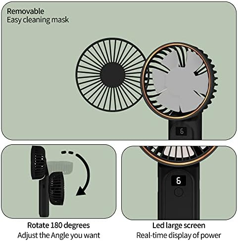 TUNISE Portable Handheld Fan, Portable Fan Rechargeable, 4000mAh, 180° Adjustable, 6 Speed Wind, Display Electricity in Real Time, USB Rechargeable Foldable Fan, Quiet Personal Fan with Power Bank Black - Image 4